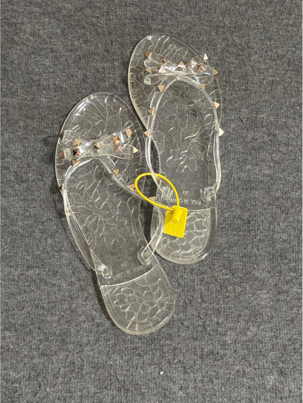 Clear Jelly Sandals with Studded Bow Accent Size 39